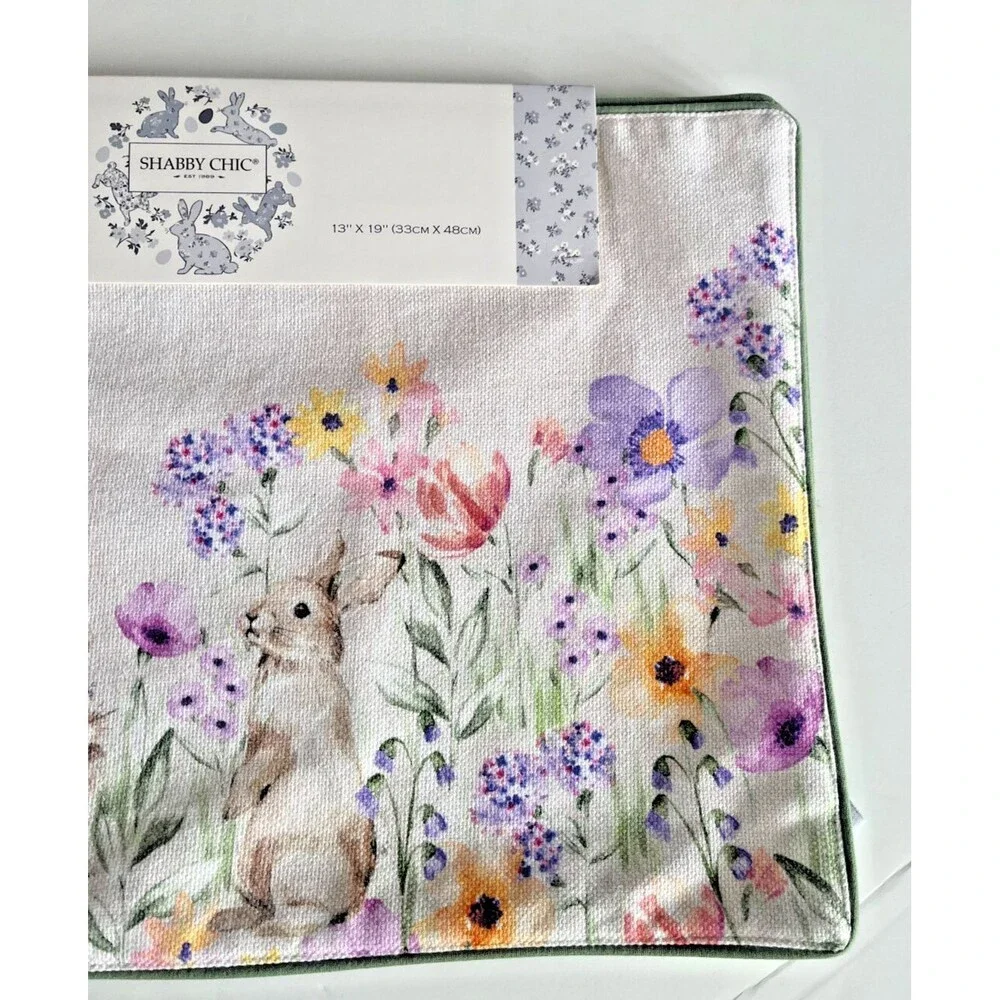 Shabby Chic Easter Bunny Placemats Set of 4 Spring Flowers Machine Wash 13x19